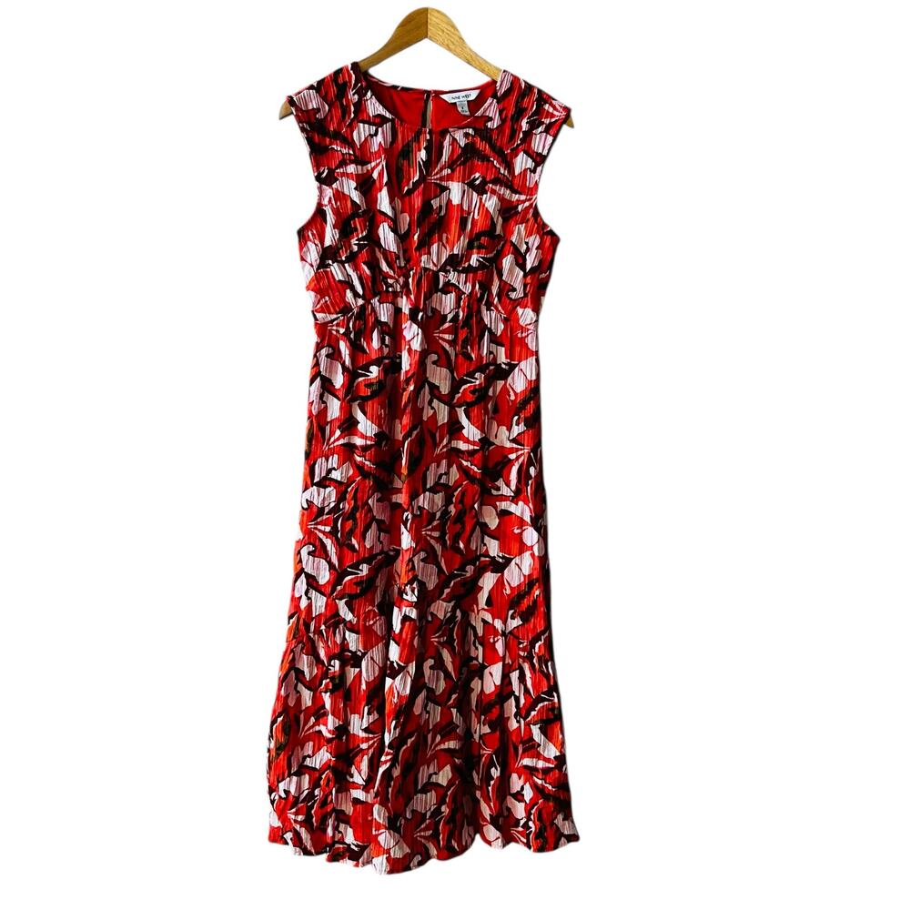 Nine West Crinkle Floral Print Sleeveless Maxi Dress Size S Small Orange Multi